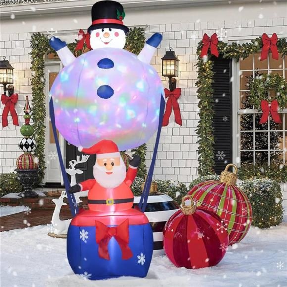 8ft Christmas Inflatable Decor Snowman Hot Air Balloon w/ Santa Claus Blow up - Picture 1 of 6
